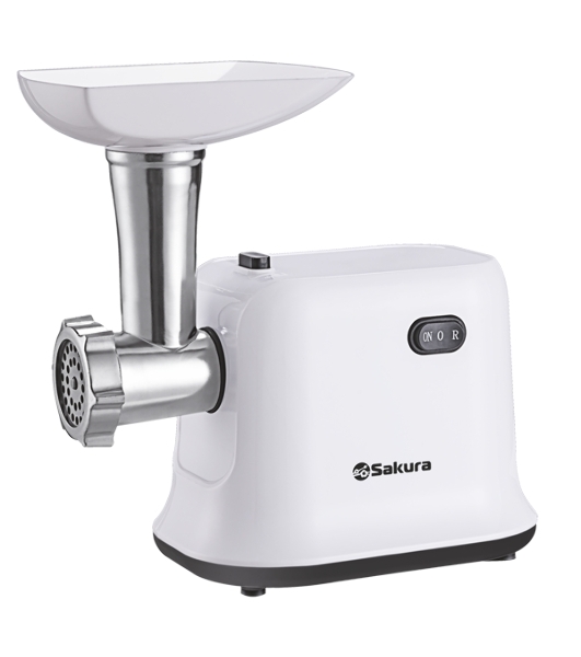 Мясорубка электрическая Sakura SA-6420W белый, 1500 Вт, 1.2 кг/мин, реверс, защита от перегрузки, насадки - 1