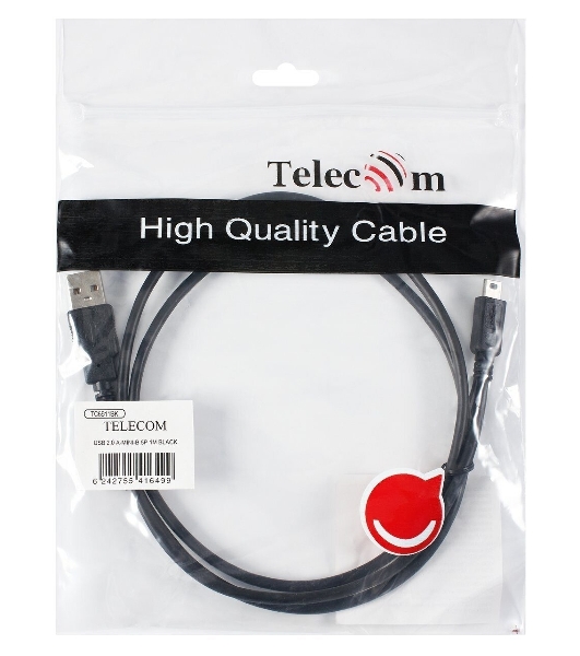 Кабель USB 2.0 A-->mini-B 5P (1м) черный TELECOM/VCOM TC6911BK-1.0M