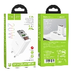 Сетевое зарядное устройство с дисплеем Hoco 18Вт, 3А, QC3.0/PD, 1хUSB, 1хType-C, C100A, белый, коробка, фото 1