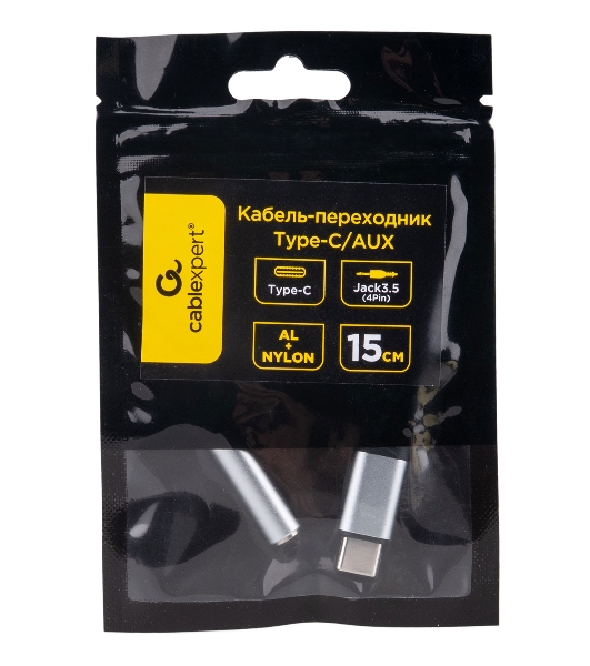 Кабель-переходник AUX Cablexpert CCA-UC3.5F-AL Type-C(M)/Jack3.5(F), алюминий+нейлон.оплётка, 0.15м, пакет