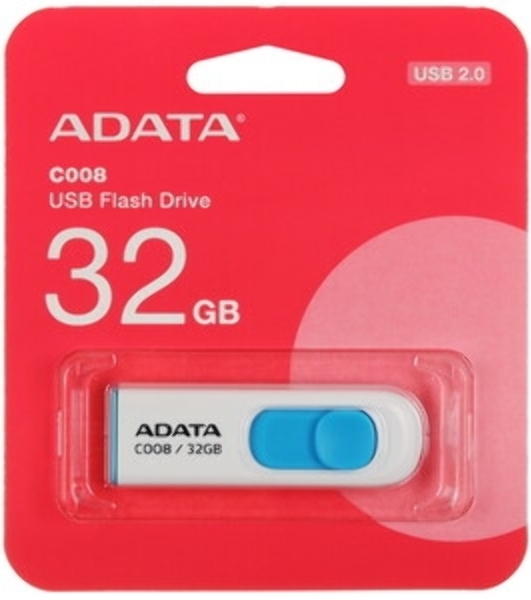 Флешка USB ADATA C008 (AC008-32G-RWE), 32Gb, USB 2.0, R/W 15/5, белый/синий