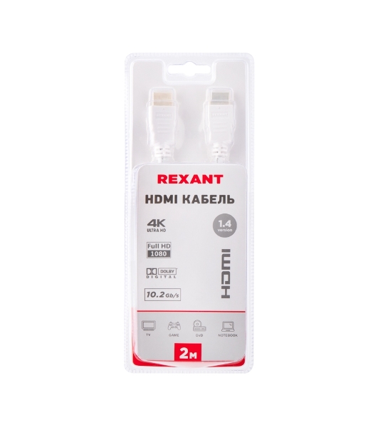 Кабель Rexant HDMI - HDMI 1.4, 2 м Gold белый