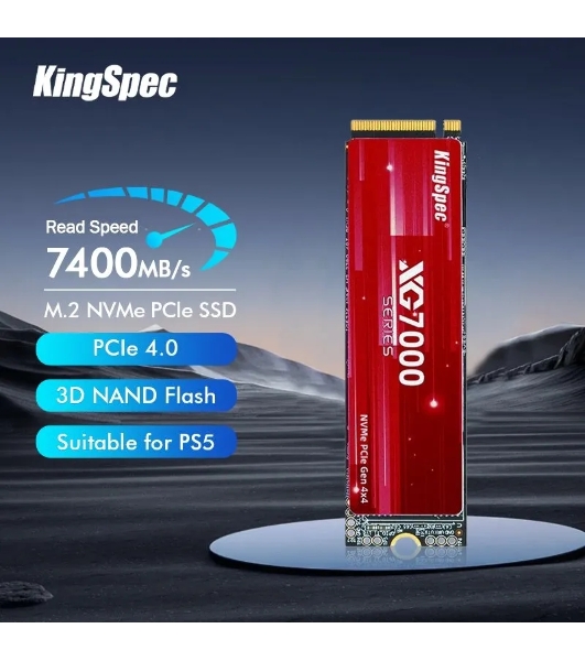 Накопитель SSD KingSpec XG7000, 2Tb, PCIe 4.0 x4, M.2 2280, NVMe, R/W 7400/6600, с радиатором