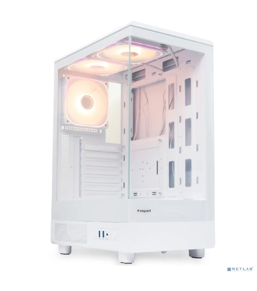 Компьютерный корпус HSPD F510, Panoramic Mid Tower, белый, TG, 0.5 SPCC, 3x120мм ARGB ATX, mATX, mITX 180/280/160мм 1x2.5', 1x3.5', 7xPCI 2xUSB-A 3.0 356x218x467мм