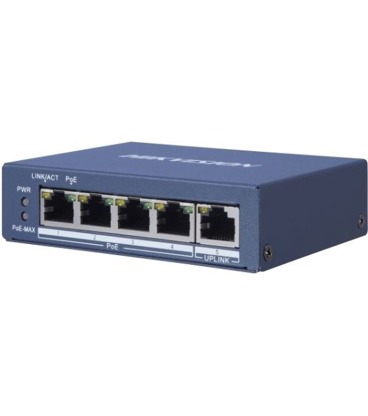 Коммутатор Hikvision DS-3E0505P-E 1x100Mb 4G 4PoE+ 60W неуправляемый