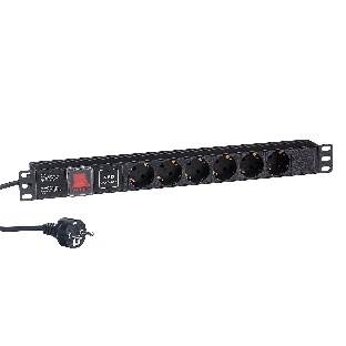 Блок розеток горизонтальный ExeGate ServerPro PDU-19H608 Al-6S-EU2-SW-SPD1, 19', 1U, Алюминий, 6 Schuko, кабель с евровилкой VDE-250V-16A-3*1.5мм2, 2 метра, выкл. с подсветкой, SPD1, черный