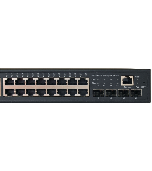 Коммутатор управляемый OSNOVO L2 PoE Gigabit Ethernet на 48 RJ45 PoE + 4*GE SFP, до 30W на порт, суммарно до 800W