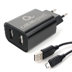 Сетевое зарядное устройство Cablexpert MP3A-PC-35 USB 2 порта, 2.4A, черный + кабель 1м micro, фото2