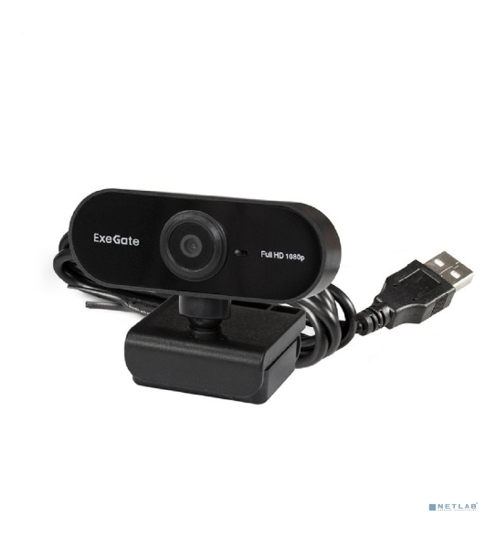 Веб-камера ExeGate EX287379RUS Stream C925 FullHD T-Tripod (матрица 1/3' 2 Мп, 1920х1080, 1080P, 30fps, 4-линзовый объектив, шторка, фиксированный фокус, USB, микрофон с шумоподавлением, поворотное крепление, телескопический штатив Tripod Tele Ball, кабель 1,5 м, поддержка H.264, Win Vista/7/8/10, Mac OS, черная)
