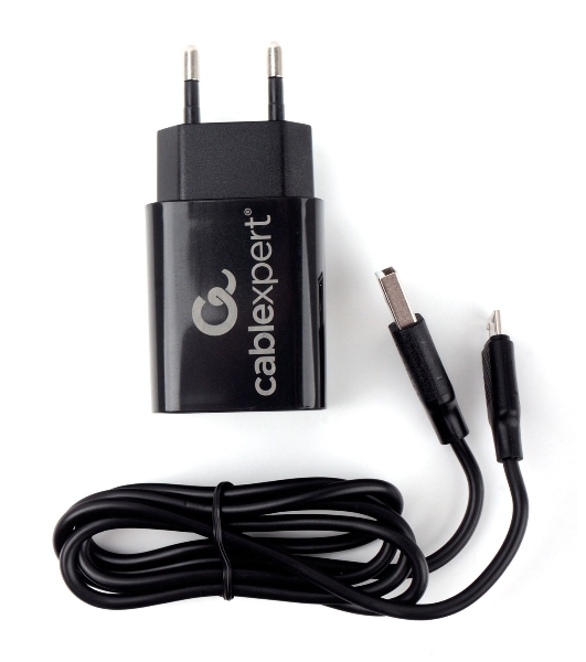 Сетевое зарядное устройство Cablexpert MP3A-PC-35 USB 2 порта, 2.4A, черный + кабель 1м micro