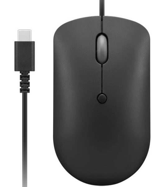 Мышь проводная Lenovo 400 черный, 2400 dpi, USB-C, кнопки - 4