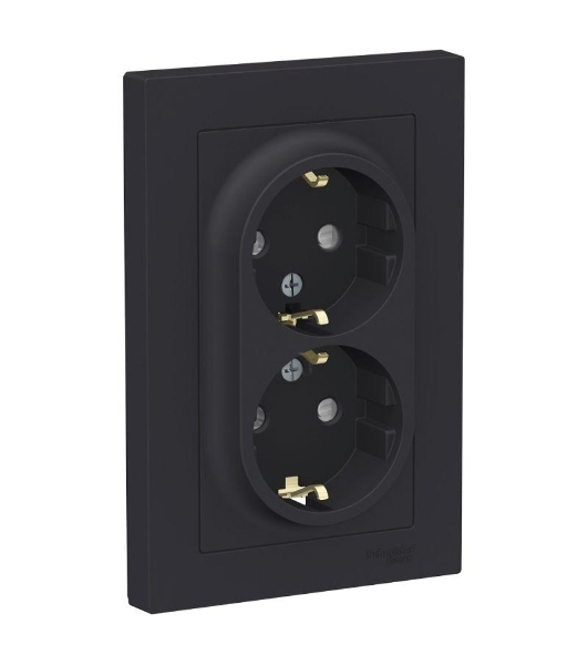 Розетка 2-м СП AtlasDesign 16А IP20 с заземл. защ. шторки в сборе карбон SchE ATN001026