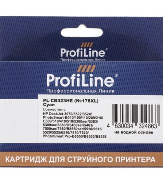Картридж струйный ProfiLine PL-CB323HE №178XL для принтеров HP Photosmart C5380/C5383/C6380/C6383/D5460/D5463/Premium Fax/Pro B8553 Cyan водн