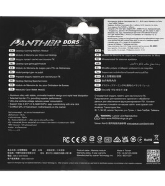 Оперативная память Apacer Panther, DDR5, 32GB (2x16GB), 5600 MHz, CL40, с радиатором