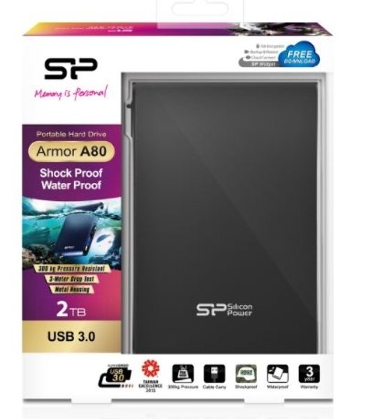 Внешний HDD 2.5' Silicon Power Armor A80, 2TB, USB 3.2 Gen 1 Type-A, 5400 rpm, черный