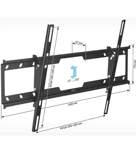 Кронштейн Holder LCD-T6628-B черный Диагональ: от 32-70. до 45кг. от стены: 57мм. Угол наклона:+2⁰ + 15⁰, Поворот:0⁰ Vesa  600*400, 400*400, 400*200, 400*300, 300*300, 200*300, 200*200, 100*100