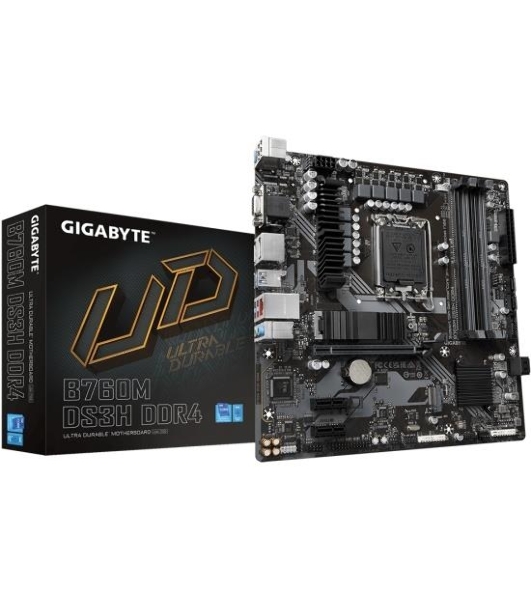 Материнская плата Gigabyte B760M DS3H DDR4, LGA 1700, Intel B760, 4xDDR4, 4xSATA, 2xM.2, 1xPCIe 4.0 x16, 2xPCIe x1, 1xHDMI, 1xDP, 1xVGA, 1x 2.5Gb LAN, 3xUSB-A 3.2 Gen 1, 1xUSB-C 3.2 Gen 2, 2xUSB-A 2.0, 3x3.5 мм, 7.1, mATX