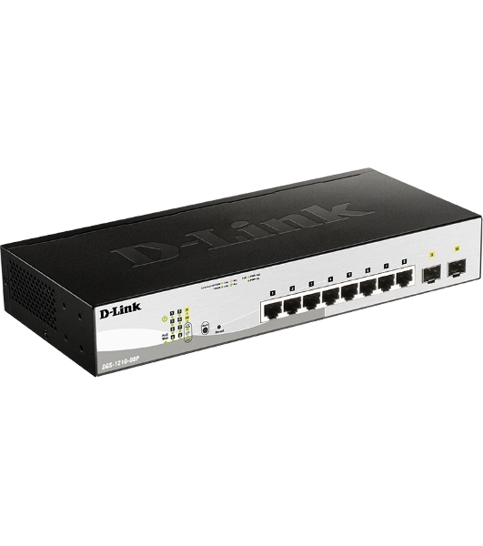 Коммутатор D-Link DGS-1210-08P/G3A, 8×1 Гбит/с PoE + 2×1 Гбит/с SFP, настраиваемый