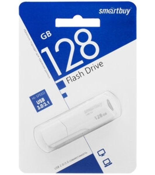 Флешка USB Smartbuy CLUE white (SB128GBCLU-W3), 128Gb, USB 3.1, R/W 40/25, белый