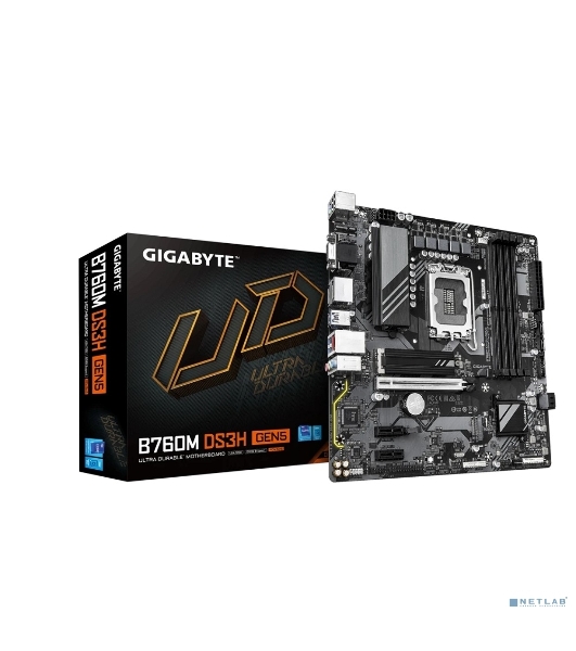 Материнская плата Gigabyte B760M DS3H GEN5, LGA 1700, Intel B760, 4xDDR5, 4xSATA, 2xM.2, 1xPCIe 5.0 x16, 2xPCIe 3.0 x1, 1xVGA, 1xHDMI, 2xDP, 1x2.5Gb LAN, 1xUSB-C 10Gbps, 3xUSB-A 5Gbps, 2xUSB-A 2.0, 1xPS/2, 3x3.5 мм, 7.1, mATX