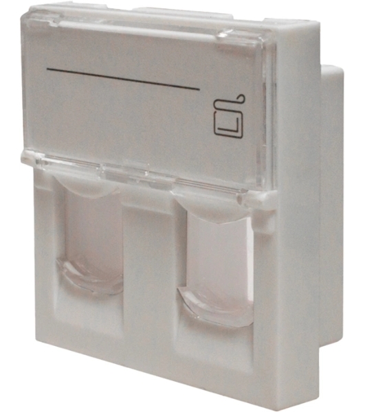 Панель Suprlan 10-0302-1, лицевая со шторкой 45x45, 2xKeystone ABS пластик, белый