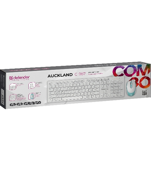 Комплект клавиатура+мышь Defender Auckland C-987 беспроводной, USB, 1600 DPI, белый