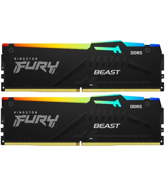 Оперативная память Kingston Fury Beast, DDR5, 64GB (2x32GB), 5600MHz, CL40, DIMM, с радиатором, RGB, черный