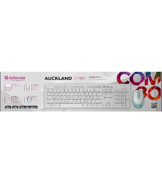 Комплект клавиатура+мышь Defender Auckland C-987 беспроводной, USB, 1600 DPI, белый