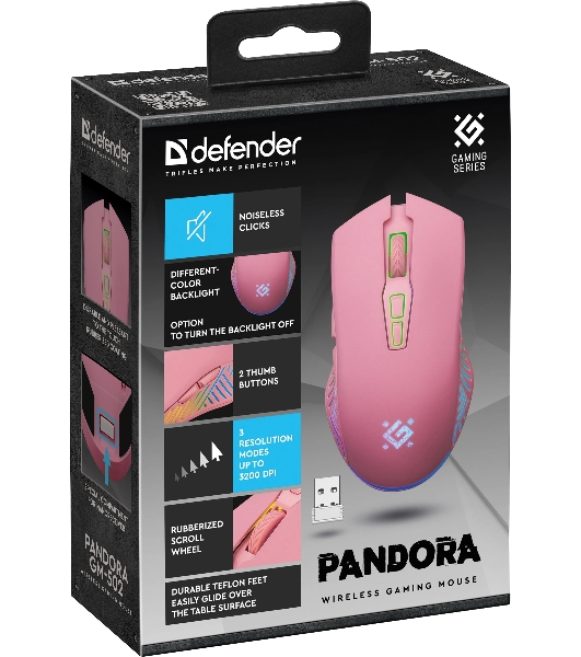Мышь беспроводная Defender Pandora GM-502 розовый, 3200 dpi, радиоканал, USB, кнопки - 7