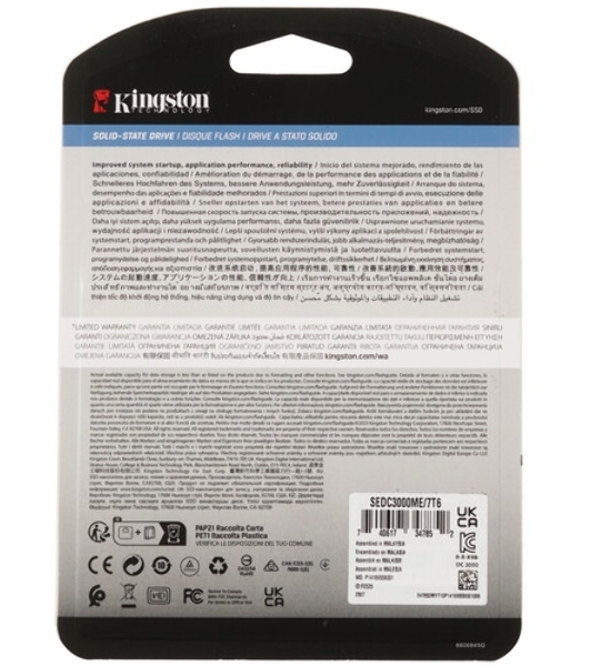 Накопитель SSD Kingston DC3000ME 7680Gb, U.2(2.5' 15мм), NVMe, PCIe Gen 5x4, 3D TLC, R/W 14000/1000Mb/s, IOPs 2 800 000/500 000, TbW 14016, DWPD 1 (12 мес)