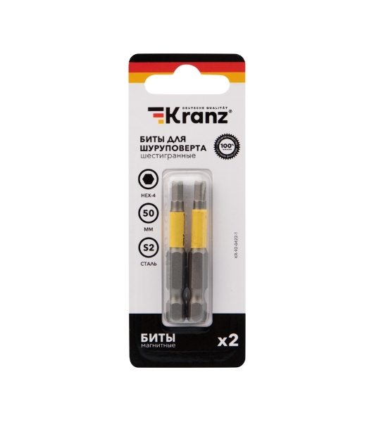 Бита шестигранная Kranz KR-92-0422-1 HEX4х50 мм для шуруповерта (уп.2шт)