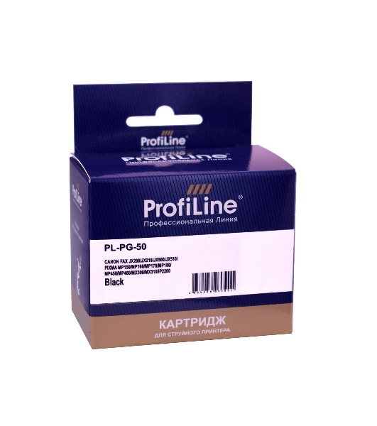 Картридж струйный ProfiLine PL-PG-50 для принтеров Canon FAX JX200/JX210/JX500/JX510/PIXMA MP150/MP160/MP170/MP180/MP450/MP460/MX300/MX310/IP2200 с чернилами Black
