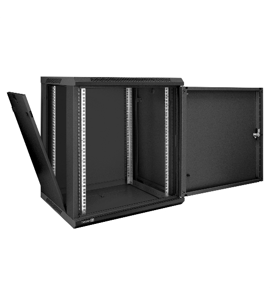 Шкаф телекоммуникационный 19' настенный 12U ExeGate EC-WM-12U.450.M.BLACK (19', 12U, 600x450x635 мм (ШхГхВ), передняя дверь металл, съемные боковые панели, пыле- и влагозащита IP23, черный RAL 9004)