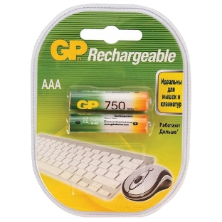 Аккумулятор GP Rechargeable NiMH 75AAAHC 750mAh, 2 шт AAA, 750мАч (2 шт. в клемшеле)