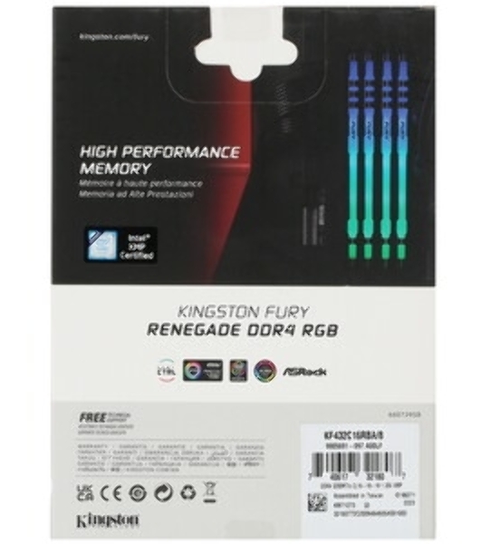 Оперативная память Kingston Fury Renegade, DDR4, 8GB (1x8GB), 3600MHz, CL16, DIMM, с радиатором, RGB, серебристый/черный