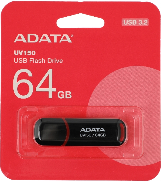 Флешка USB ADATA UV150 (AUV150-64G-RBK), 64Gb, USB 3.0, R/W 100/40, черный
