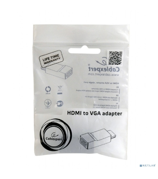 Переходник Gembird Переходник HDMI-VGA Cablexpert A-HDMI-VGA-001, 19M/15F