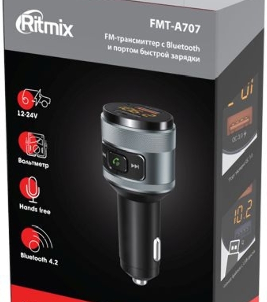 Автомобильный FM-модулятор Ritmix FMT-A707 черный MicroSD BT USB