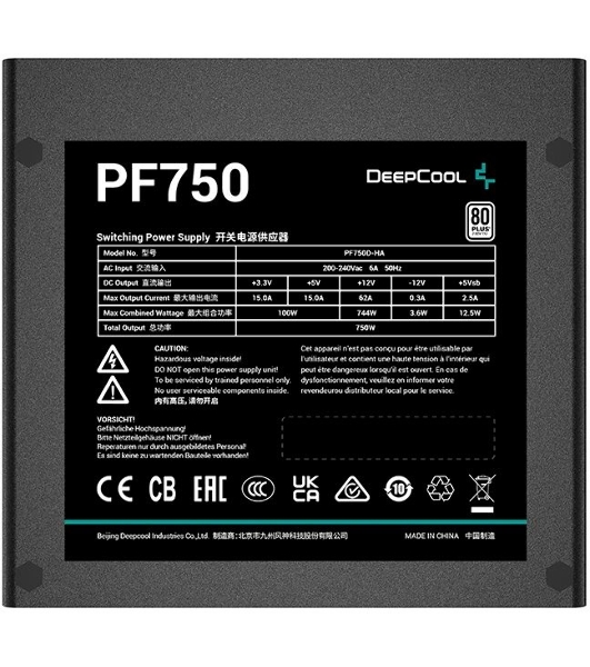 Блок питания Deepcool/GamerStorm PF750, 750Вт, 80 PLUS, 120мм, черный