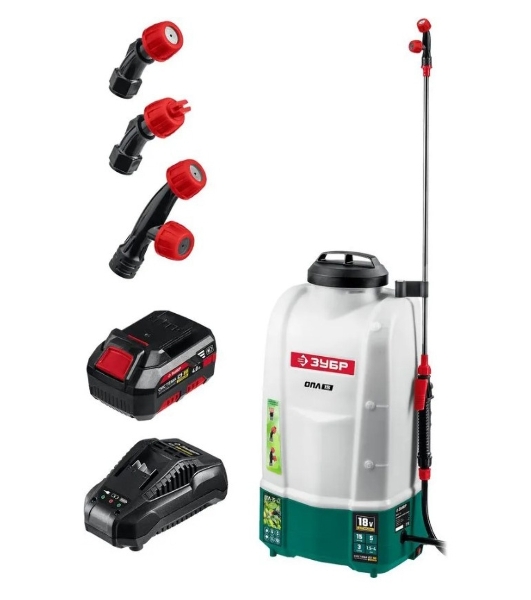Опрыскиватель ЗУБР 15 л бак, 1 АКБ (4Ач), 5 кг аккумуляторный, Li-Ion 18В