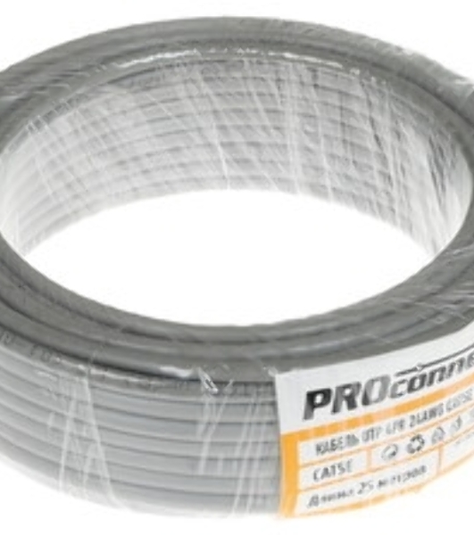 Кабель витая пара PROconnect UTP 2PR 24AWG, CCA, cat.5e, PVC, серый, бухта 305 м