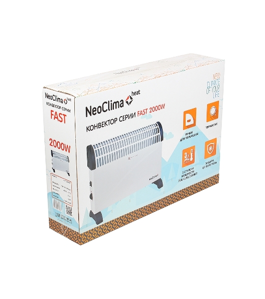 Конвектор электрический Neoclima Fast 2000w, нагревательный элемент ZIG-ZAG, 3 режима нагрева (750/150/2000 Вт), моментальный нагрев, режим ANTI FROST